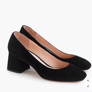 J.Crew Black Suede square toe pump with Block Heel